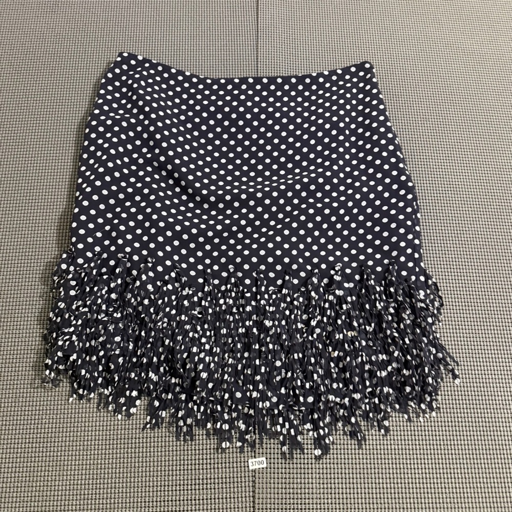 Ann Taylor Womens Navy Blue White Polka Dot Fringe Hem Skirt Size 10